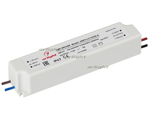 Блок питания ARPV-LV12035-A (12V, 3.0A, 36W) (Arlight, IP67 Пластик, 3 года)