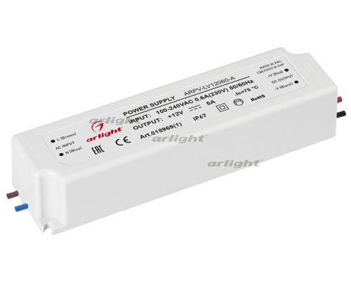Блок питания ARPV-LV12060-A (12V, 5.0A, 60W) (Arlight, IP67 Пластик, 3 года)