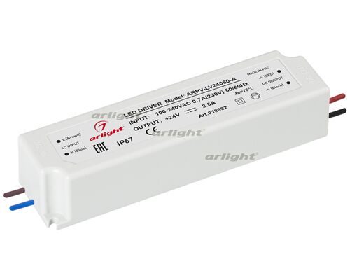 Блок питания ARPV-LV24060-A (24V, 2.5A, 60W) (Arlight, IP67 Пластик, 3 года)