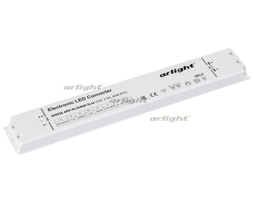 Блок питания ARV-KL24060-Slim (24V, 2.5A, 60W,PFC) (Arlight, IP20 Пластик, 2 года)