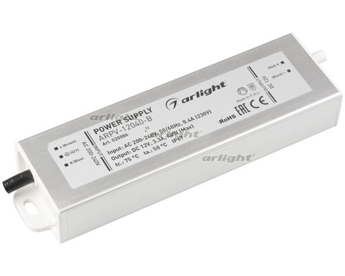 Блок питания ARPV-12040-B (12V, 3.3A, 40W) (Arlight, IP67 Металл, 3 года)