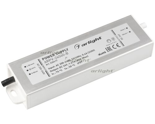 Блок питания ARPV-24040-B (24V, 1.7A, 40W) (Arlight, IP67 Металл, 3 года)