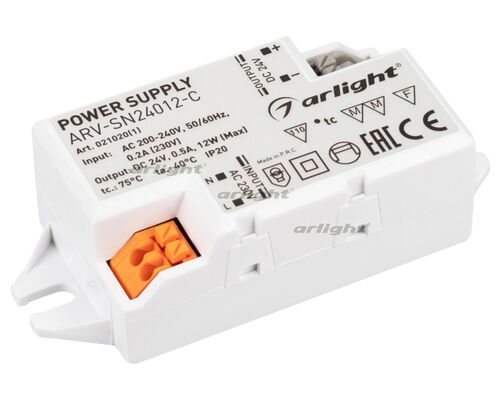 Блок питания ARV-SN24012-C (24V, 0.5A, 12W) (Arlight, IP20 Пластик, 3 года)