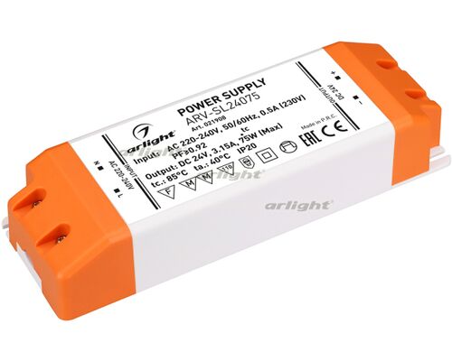 Блок питания ARV-SL24075 (24V, 3.15A, 75W, PFC) (Arlight, IP20 Пластик, 3 года)