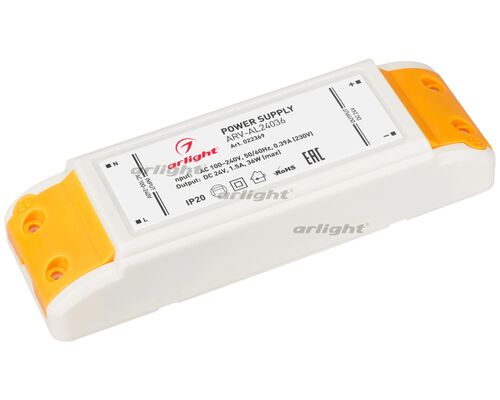 Блок питания ARV-AL24036 (24V, 1.5A, 36W) (Arlight, IP20 Пластик, 2 года)