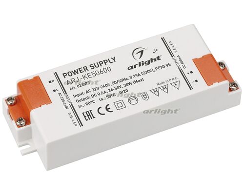 Блок питания ARJ-KE50600 (30W, 600mA, PFC) (Arlight, IP20 Пластик, 5 лет)