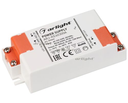 Блок питания ARJ-KE40300A (12W, 300mA, PFC) (Arlight, IP20 Пластик, 5 лет)