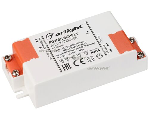 Блок питания ARJ-KE50300A (15W, 300mA, PFC) (Arlight, IP20 Пластик, 5 лет)