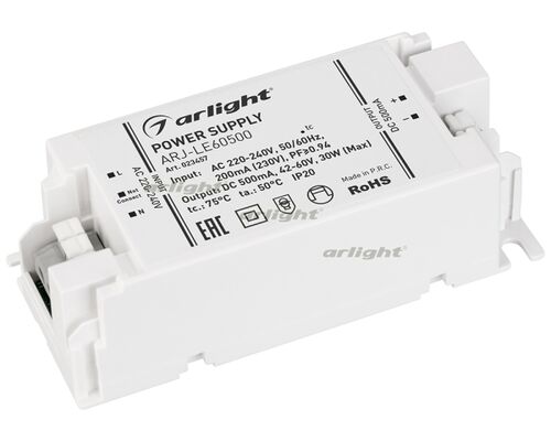 Блок питания ARJ-LE60500 (30W, 500mA, PFC) (Arlight, IP20 Пластик, 3 года)