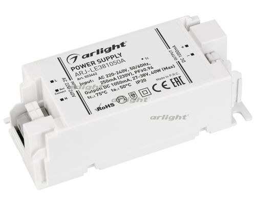 Блок питания ARJ-LE381050A (40W, 1050mA, PFC) (Arlight, IP20 Пластик, 3 года)