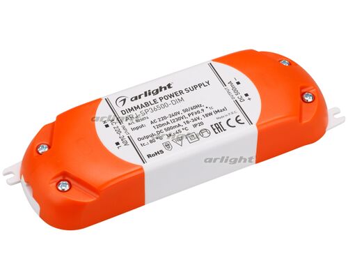 Блок питания ARJ-SP36500-DIM (18W, 500mA, PFC, Triac) (Arlight, IP20 Пластик, 3 года)