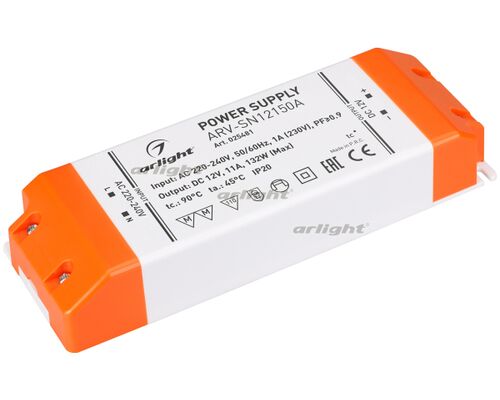 Блок питания ARV-SN12150A (12V, 11A, 132W, PFC) (Arlight, IP20 Пластик, 3 года)