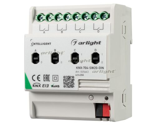 INTELLIGENT ARLIGHT Релейный модуль KNX-704-SW20-DIN (BUS, 4x20A) (arlight, -)