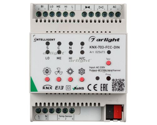 INTELLIGENT ARLIGHT Контроллер фанкойла KNX-703-FCC-DIN (230V, 3x6A) (INTELLIGENT ARLIGHT, Пластик)