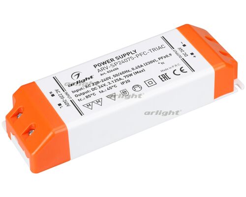 Блок питания ARV-SP24075-PFC-TRIAC (24V, 3.1A, 75W) (Arlight, IP20 Пластик, 3 года)