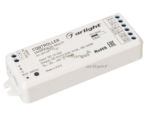 Контроллер SMART-K30-MULTI (12-24V, 5x3A, RGB-MIX, 2.4G) (Arlight, IP20 Пластик, 5 лет)