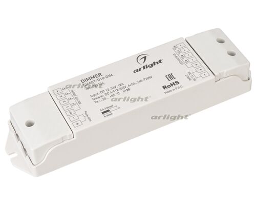 Диммер SMART-D10-DIM (12-36V, 4x5A, 0/1-10V) (Arlight, IP20 Пластик, 5 лет)