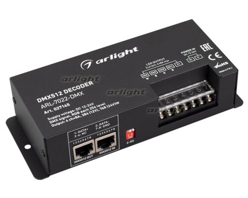 Декодер ARL-7022-DMX (12-24V, 4x8A, DMX512, XLR3) (Arlight, IP20 Металл, 3 года)