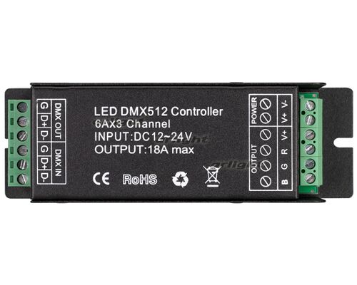 Декодер ARL-7022-DMX (12-24V, 3x6A, DMX512) (Arlight, IP20 Металл, 3 года)