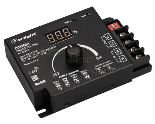 Диммер SMART-D4-DIM (12-24V, 1x20A. 2.4G) (Arlight, IP20 Металл, 5 лет)