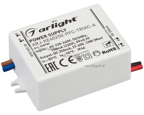 Блок питания ARJ-KE40250-PFC-TRIAC-A (10W, 250mA) (Arlight, IP44 Пластик, 5 лет)