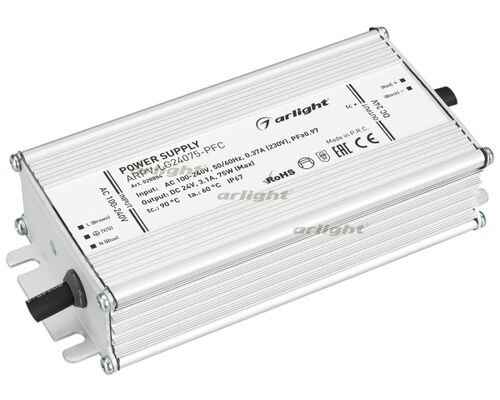 Блок питания ARPV-LG24075-PFC (24V, 3.1A, 75W) (Arlight, IP67 Металл, 5 лет)