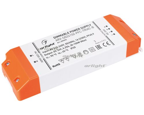 Блок питания ARV-SN24150-PFC-TRIAC-B (24V, 6.25A, 150W) (Arlight, IP20 Пластик, 3 года)