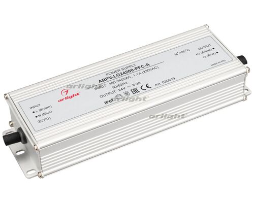 Блок питания ARPV-LG24200-PFC-A (24V, 8.3A, 200W) (Arlight, IP67 Металл, 5 лет)