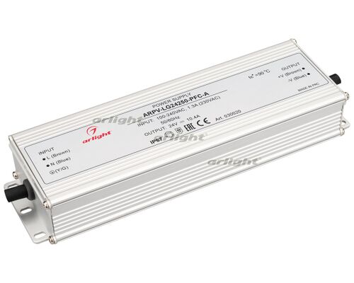 Блок питания ARPV-LG24250-PFC-A (24V, 10.4A, 250W) (Arlight, IP67 Металл, 5 лет)