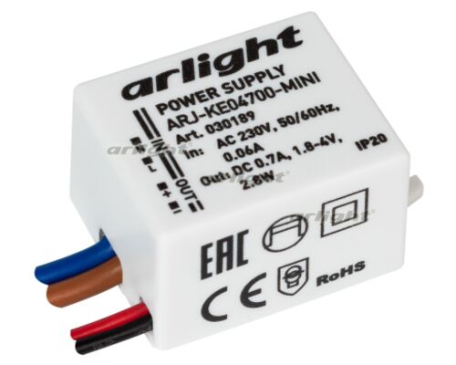 Блок питания ARJ-KE04700-MINI (2.8W, 700mA) (Arlight, IP20 Пластик, 5 лет)