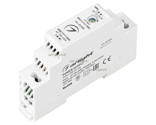 Блок питания ARV-DR15-24 (24V, 0.63A, 15W) (Arlight, IP20 DIN-рейка)