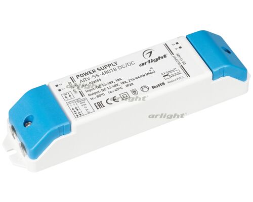 Блок питания ARV-SS-48018 DC/DC (12-48V, 18A, PWM smooth start) (Arlight, IP20 Пластик, 5 лет)