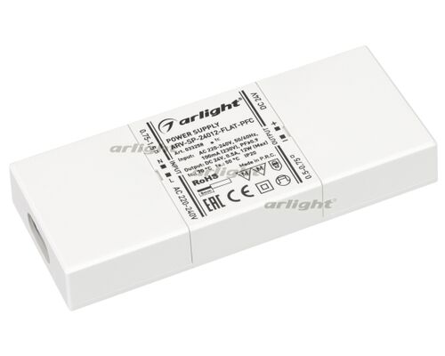 Блок питания ARV-SP-24012-FLAT-PFC (24V, 0.5A, 12W) (Arlight, IP20 Пластик, 5 лет)