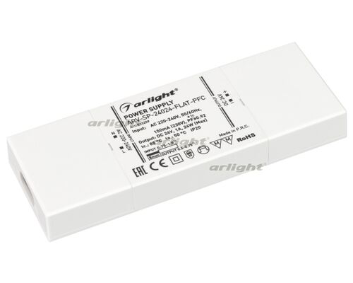 Блок питания ARV-SP-24024-FLAT-PFC (24V, 1A, 24W) (Arlight, IP20 Пластик, 5 лет)