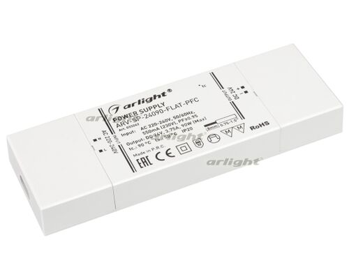 Блок питания ARV-SP-24090-FLAT-PFC (24V, 3.75A, 90W) (Arlight, IP20 Пластик, 5 лет)