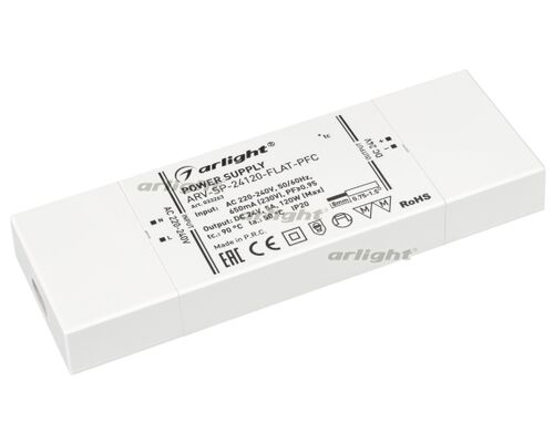 Блок питания ARV-SP-24120-FLAT-PFC (24V, 5A, 120W) (Arlight, IP20 Пластик, 5 лет)