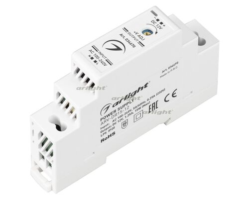 Блок питания ARV-DR15-12 (12V, 1.25A, 15W) (Arlight, IP20 DIN-рейка)