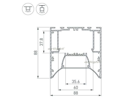 Профиль ARH-POWER-W88-COMFORT-2000 ANOD (Arlight, Алюминий)